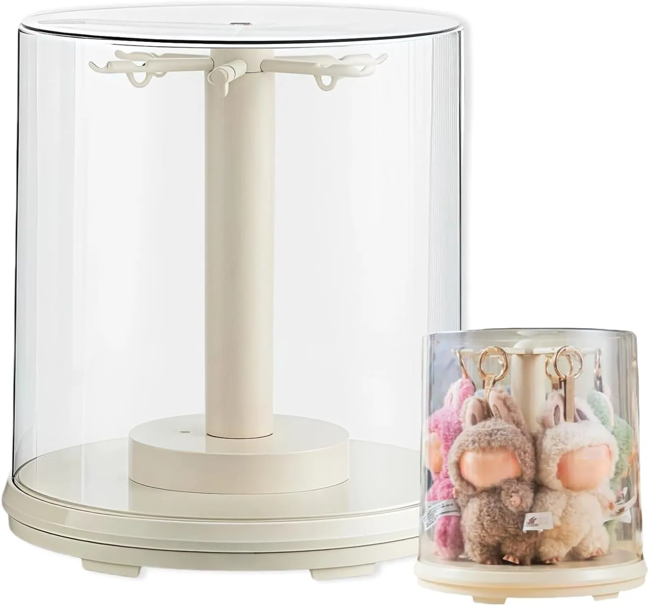 Display Stand for Plush Dolls, Pendant Storage Box Rotating Clear Display Case for Doll, Compatible with Labubu peddler carbonization 5.91-6.7inch Dolls, Acrylic Display Case, 