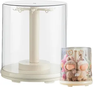 Display Stand for Plush Dolls, Pendant Storage Box Rotating Clear Display Case for Doll, Compatible with Labubu peddler carbonization 5.91-6.7inch Dolls, Acrylic Display Case, 