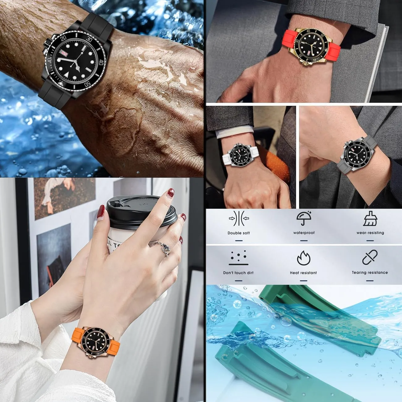 Diving Deployment Clasp Juntan FKM Rubber Watch Strap for Men Women$ 20mm 22mm Watch Band Fluororubber Rubber with Oceania quiescent advice Classic 