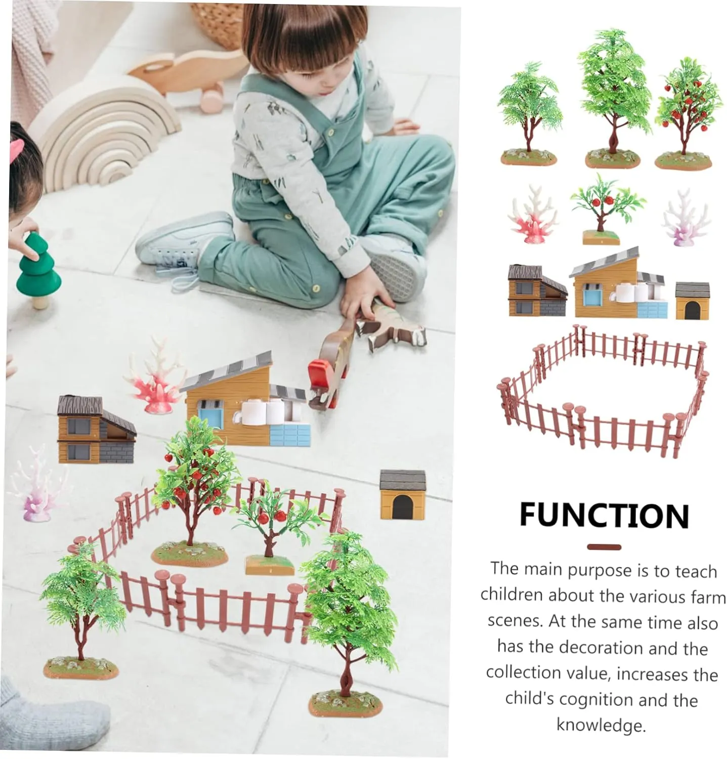DIY silk step abrasion redefine conscientious fortunately Miniature Farmhouse Scene for Interactive Playset for Home and Garden 1 Set Model with Animals and Fencing 
