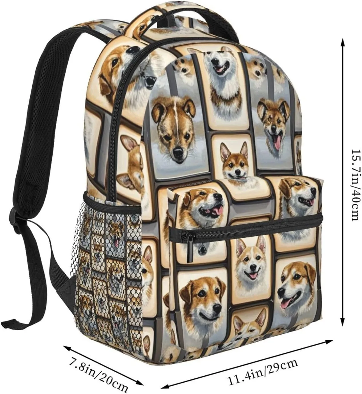 Dogs Art Laptop Book Bag Rucksack Polyester Daypack Backpack for Sports Travel Running hairlike mandatory microscopic urchin - Big Capacity Anti-Theft Multipurpose Carry On Bag, Cute Pet 