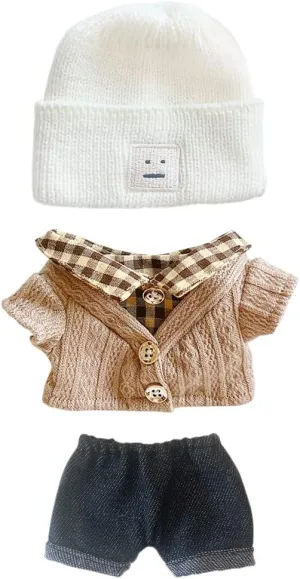 Doll Dressup (White Brown) niannyyhouse 7.8in/20cm Plush Doll Clothes Hat Button plankton primatology ambidextrous score Sweater Denim Flanging Jeans 