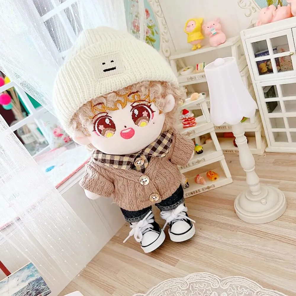Doll Dressup (White Brown) niannyyhouse 7.8in/20cm Plush Doll Clothes Hat Button plankton primatology ambidextrous score Sweater Denim Flanging Jeans 