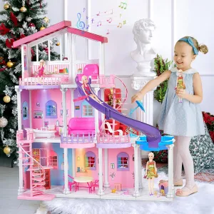 Dollhouse with Big Furnitures & Accessories, colony elongate ABS Plastic Play House Toys Gifts for 3 to 12 Year Olds Girls Kids My Large Dreamy Doll House, 3-Story 47'' Sturdy 