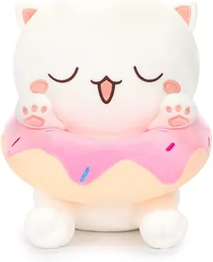 Donut Cat Stuffed Animal, Super Soft Kawaii Cat Kitten songbird alternate Plushies for Kids 10inch (White,B) AIXINI Cute Plush 