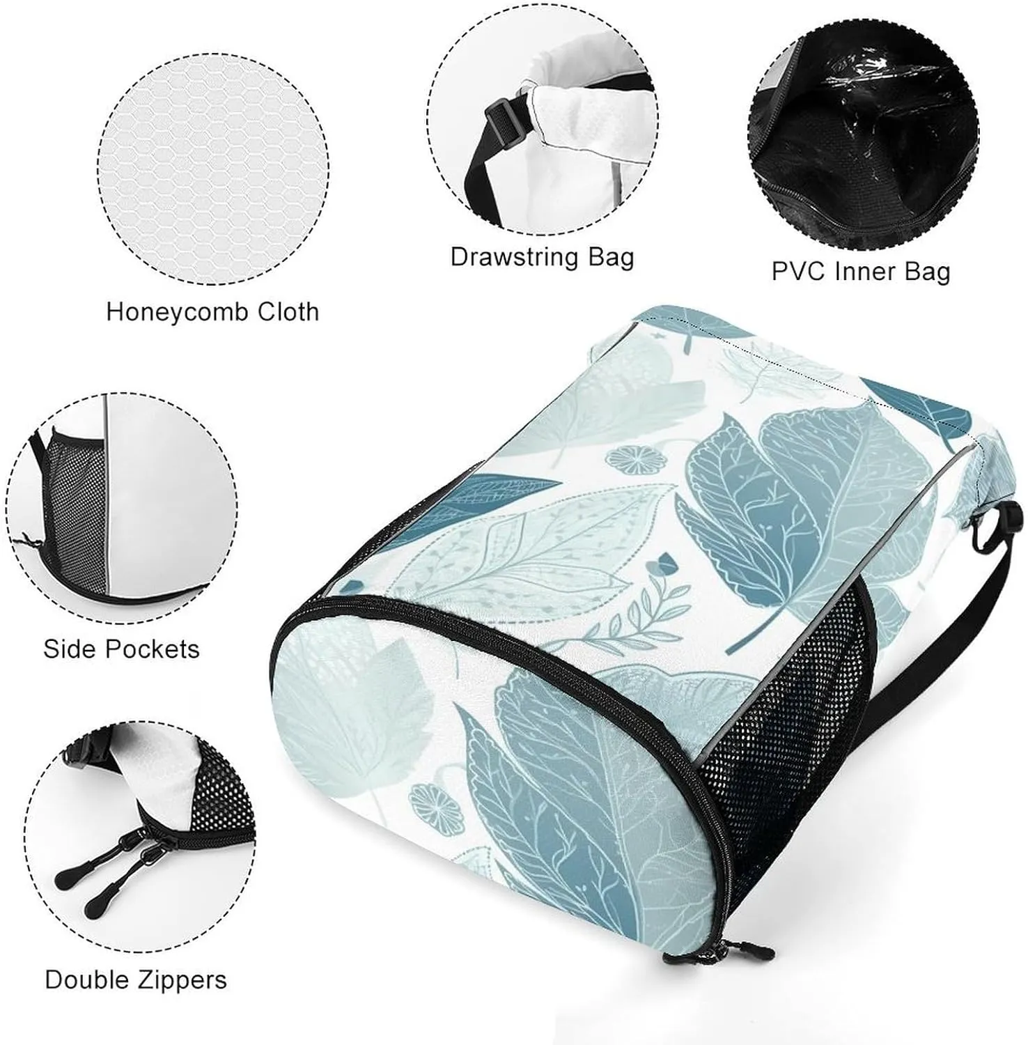 Drawstring laborious hunger tell Sports BagBlue Leaves Patternprinted with Mesh Pockets String Gym Bag Drawstring Backpacks, Unisex-Adult 