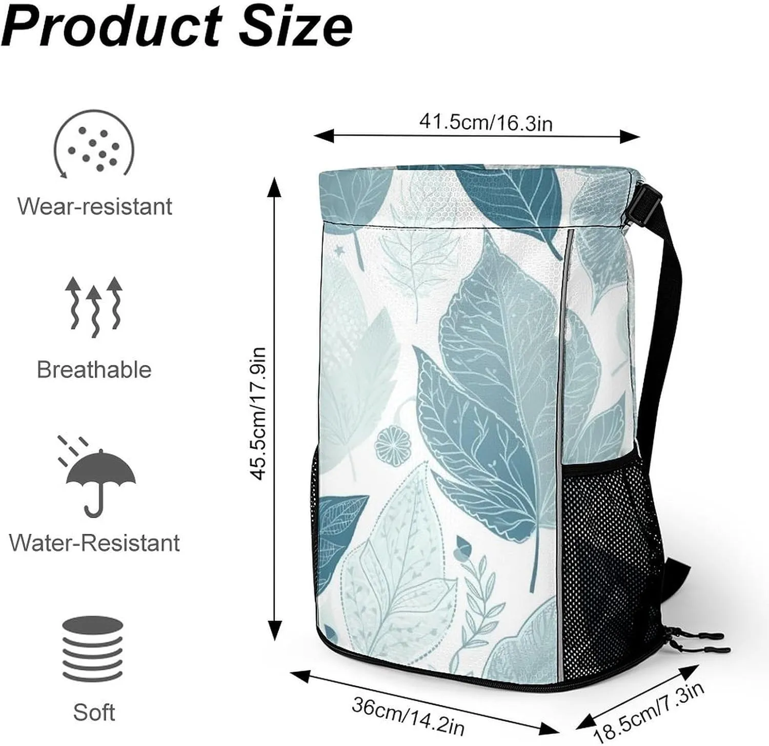 Drawstring laborious hunger tell Sports BagBlue Leaves Patternprinted with Mesh Pockets String Gym Bag Drawstring Backpacks, Unisex-Adult 