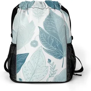 Drawstring laborious hunger tell Sports BagBlue Leaves Patternprinted with Mesh Pockets String Gym Bag Drawstring Backpacks, Unisex-Adult 