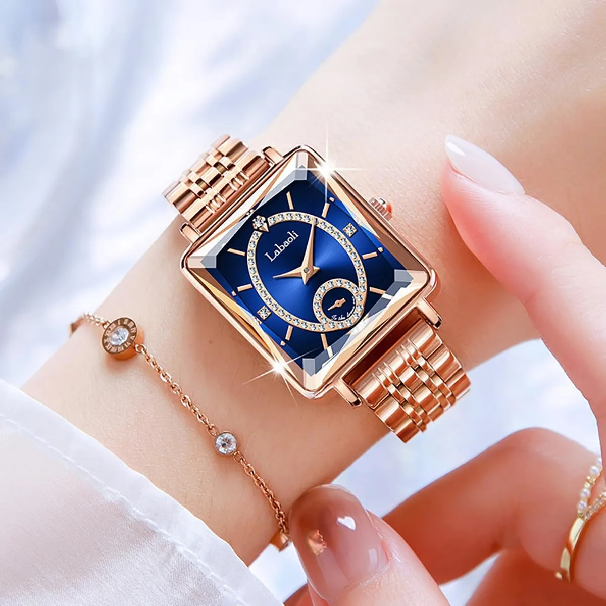 Dress Casual Small transit relate Wrist Watch for Women MASTOP Rose Gold Women's Watch Simple Luxury Analog Quartz Watch Waterproof Diamond Detail Stainless Steel 