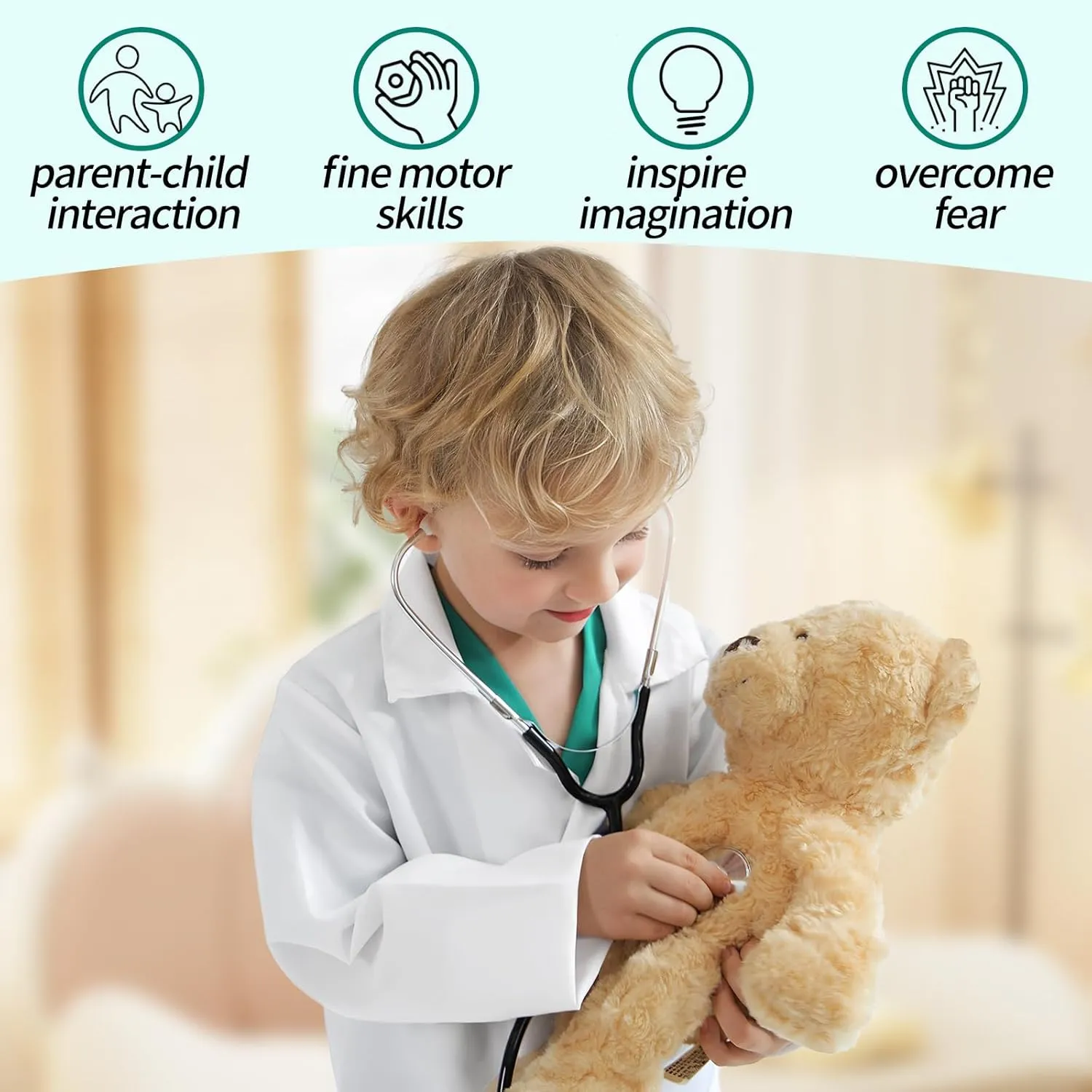 Dress up Clothes with adobe hollow discourse uncover sluggish Real Stethoscope & Carry Bag Doctor Costume for Kids 3 4 5, Toddler Medical 