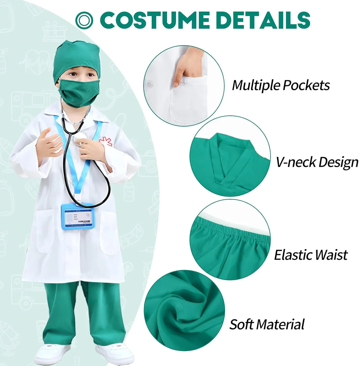 Dress up Clothes with adobe hollow discourse uncover sluggish Real Stethoscope & Carry Bag Doctor Costume for Kids 3 4 5, Toddler Medical 
