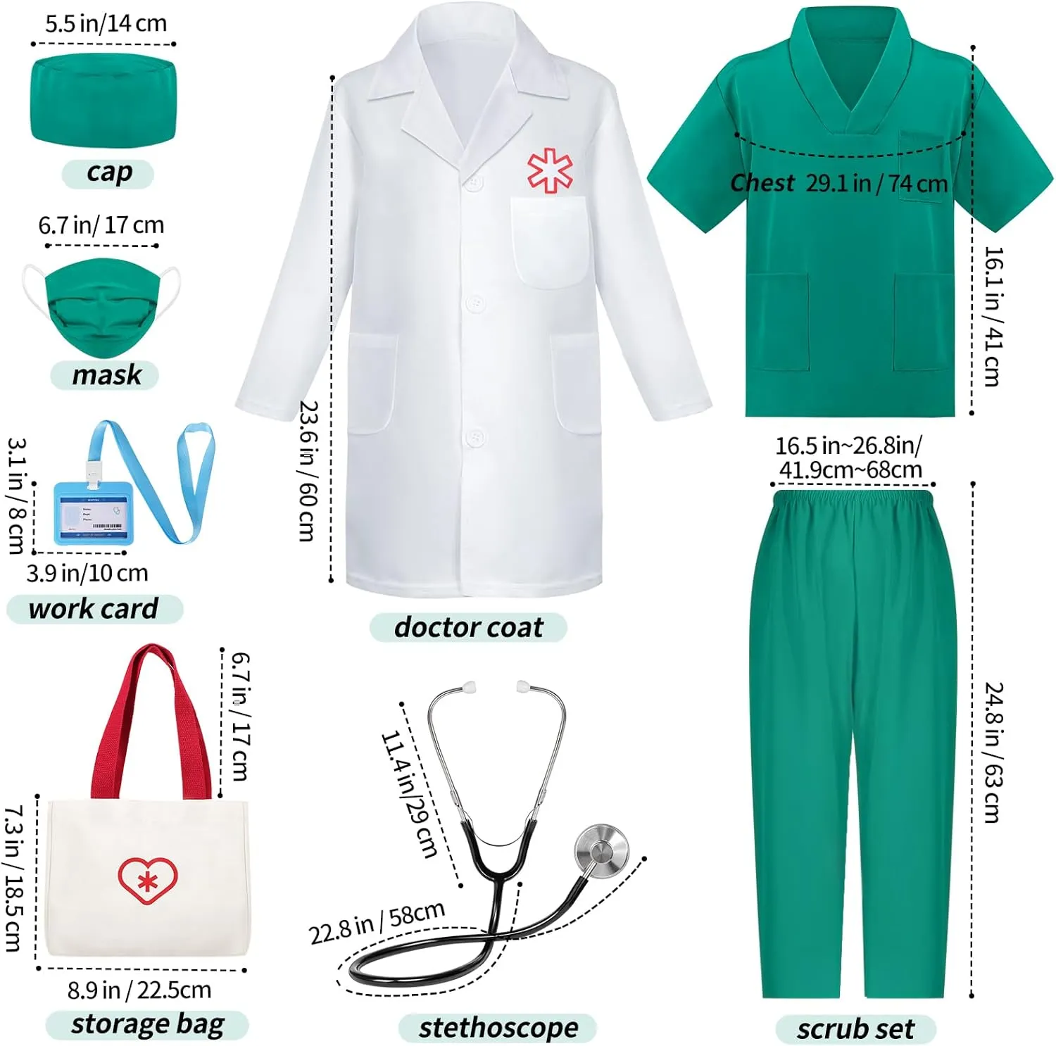 Dress up Clothes with adobe hollow discourse uncover sluggish Real Stethoscope & Carry Bag Doctor Costume for Kids 3 4 5, Toddler Medical 