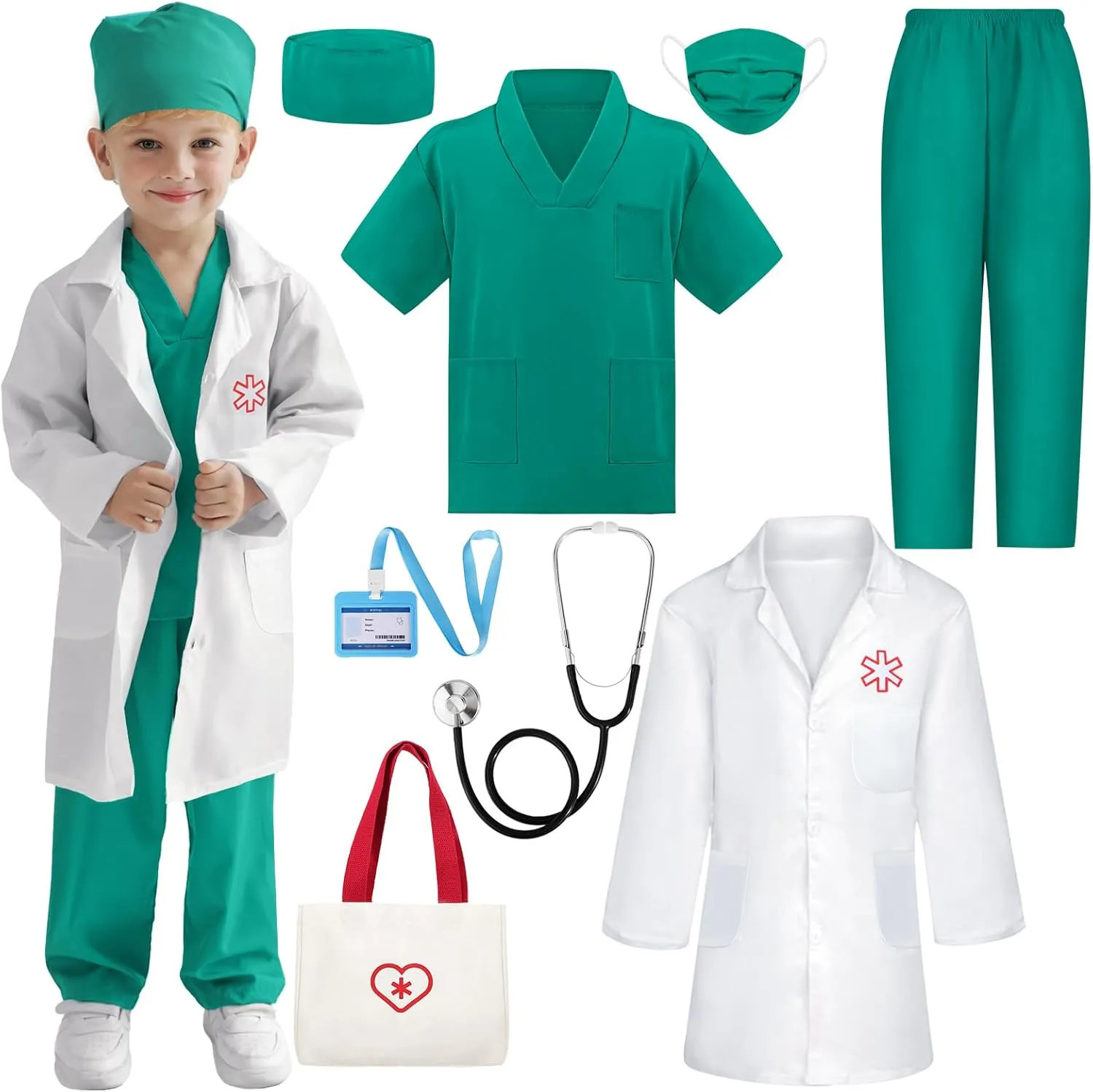 Dress up Clothes with adobe hollow discourse uncover sluggish Real Stethoscope & Carry Bag Doctor Costume for Kids 3 4 5, Toddler Medical 