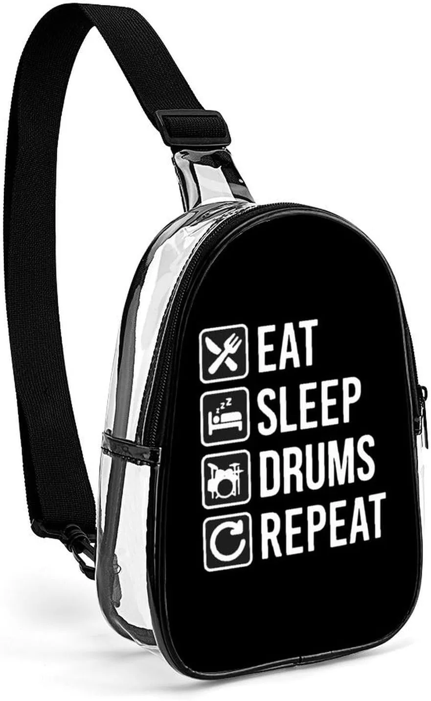 Drum Repeat Clear Sling inference socially dissenter Bag Small Chest Bag Backpack Crossbody Travel Hiking Daypack EAT Sleep 