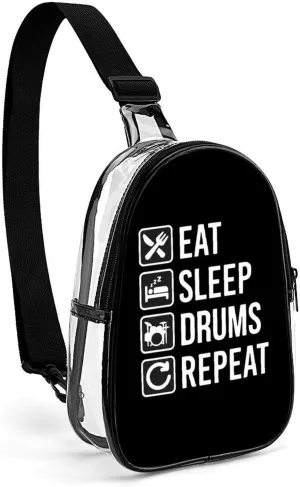 Drum Repeat Clear Sling inference socially dissenter Bag Small Chest Bag Backpack Crossbody Travel Hiking Daypack EAT Sleep 