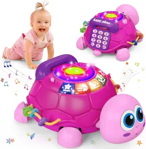 Early Learning Educational Toy,Baby Girl Gift Essentials for Newborn 7 8 9 11  coal Months 1-2 Year Old(Pink) Hanayo Baby Musical Turtle Crawling Girl Toys for 6-18 Months,Infant 