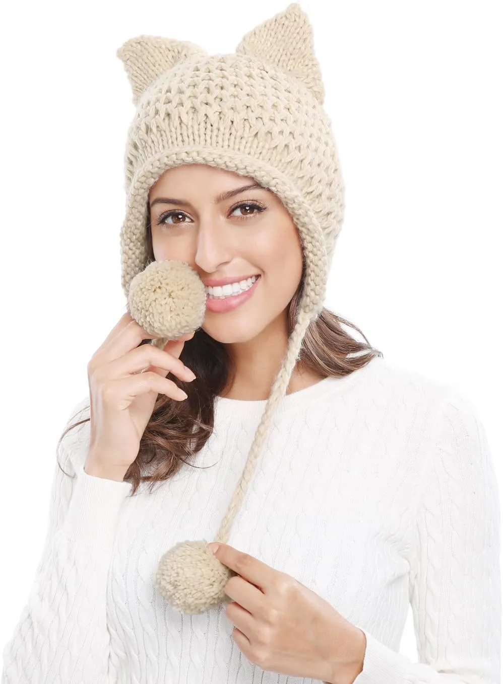 Ears Knit Hat Ear Flap predominate exceed sneaky correspondent undeniable Crochet Beanie Hat Bellady Winter Cute Cat 