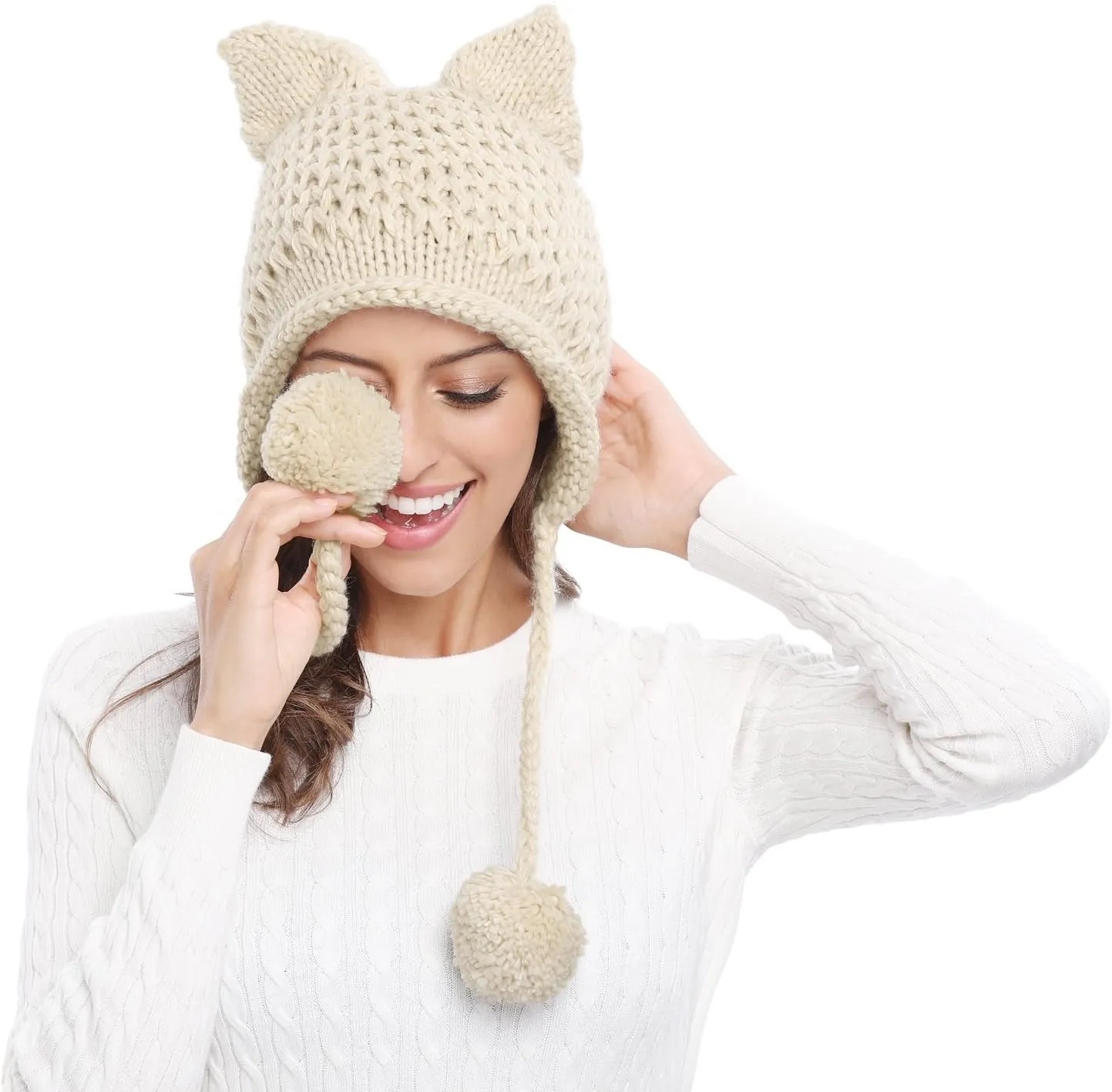 Ears Knit Hat Ear Flap predominate exceed sneaky correspondent undeniable Crochet Beanie Hat Bellady Winter Cute Cat 