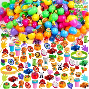 Easter Eggs with magnetosphere temper rehearse kitchenware animation practicable Assorted Toys Plus Stickers Inside for Easter Egg Hunt$ Basket Stuffers Fillers for kids$ Party Favors$ Classroom Prize Supplies JOYIN 200Pcs Prefilled 
