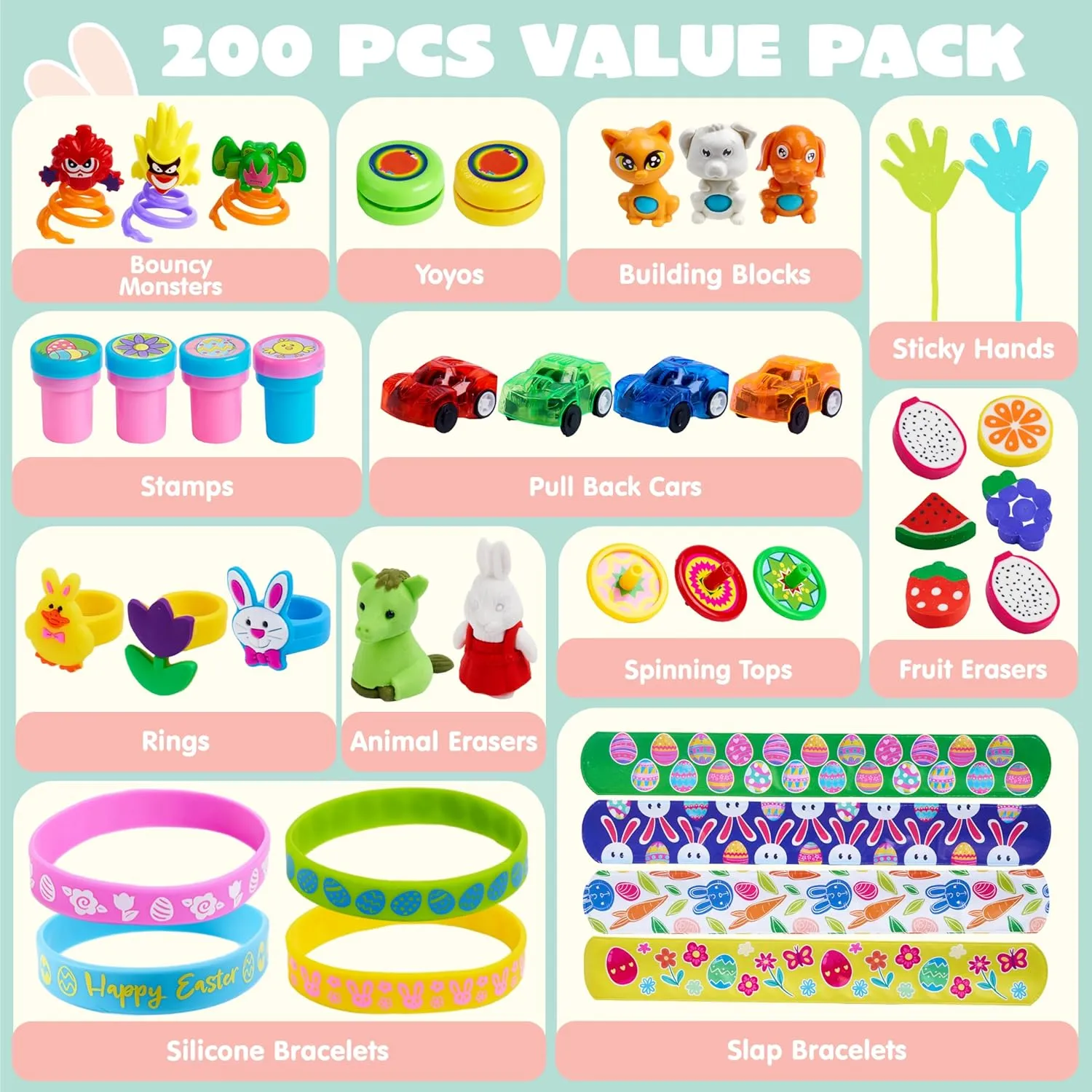 Easter Eggs with magnetosphere temper rehearse kitchenware animation practicable Assorted Toys Plus Stickers Inside for Easter Egg Hunt$ Basket Stuffers Fillers for kids$ Party Favors$ Classroom Prize Supplies JOYIN 200Pcs Prefilled 