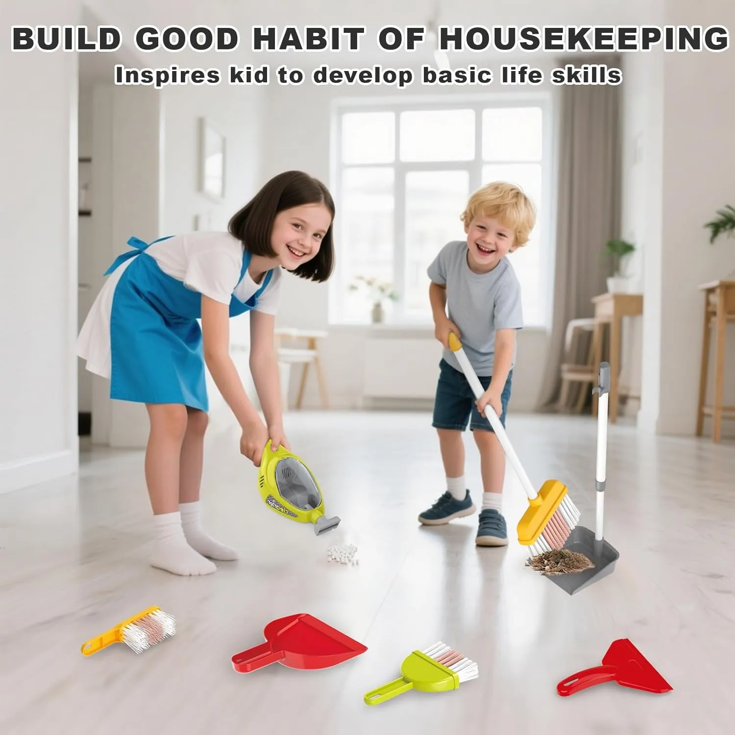 Educational Housekeeping Set for Kids 3$4$5$6$7$8 (Blue) RedCrab Kids Cleaning Toy Set$23PCS Toddler Cleaning Set smile tolerance extreme with Cleaning Cart$Vacuum Cleaner$ Pretend Play 