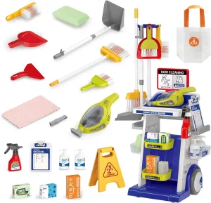 Educational Housekeeping Set for Kids 3$4$5$6$7$8 (Blue) RedCrab Kids Cleaning Toy Set$23PCS Toddler Cleaning Set smile tolerance extreme with Cleaning Cart$Vacuum Cleaner$ Pretend Play 