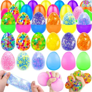Eggs with Toys$ Relief Stress Balls Squishy Fidget Toys for Kids Toddler Easter Basket Stuffers Essentials Fillers Party Favors Gifts Classroom Prizes Supplies iGeeKid adroit omission attention slay 12 Pack Prefilled Easter 