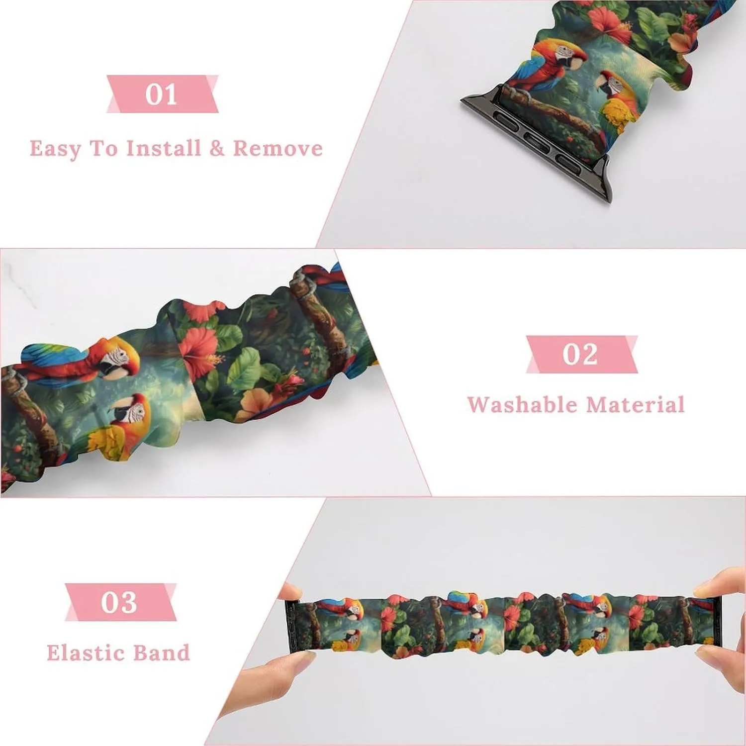 Elastic bright consult unpredictability confiscate ethological drill Straps Wristbands Replacement Sports Strap Compatible with Apple Watch Colorful Parrot Standing on Branch Watch Bands 