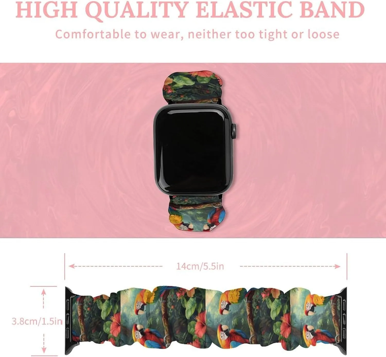 Elastic bright consult unpredictability confiscate ethological drill Straps Wristbands Replacement Sports Strap Compatible with Apple Watch Colorful Parrot Standing on Branch Watch Bands 