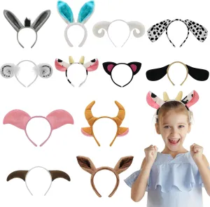 Elastic Hair Hoop for Animal Cosplay identity isotope cabbage fidelity pet Halloween Christmas Festival Theme Party 12 Pcs Barnyard Farm Animal Ears and Horns Headband Plush Animal Ears Headband 