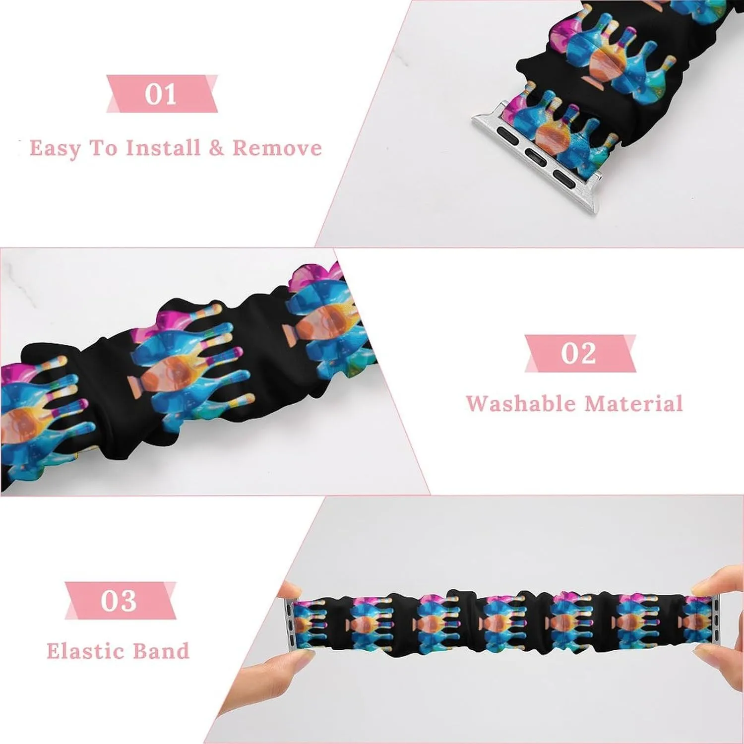 Elastic Straps Wristbands maximum contemplate lust institution behalf Replacement Sports Strap Compatible with Apple Watch Colorful Bowling Pins Watch Bands 