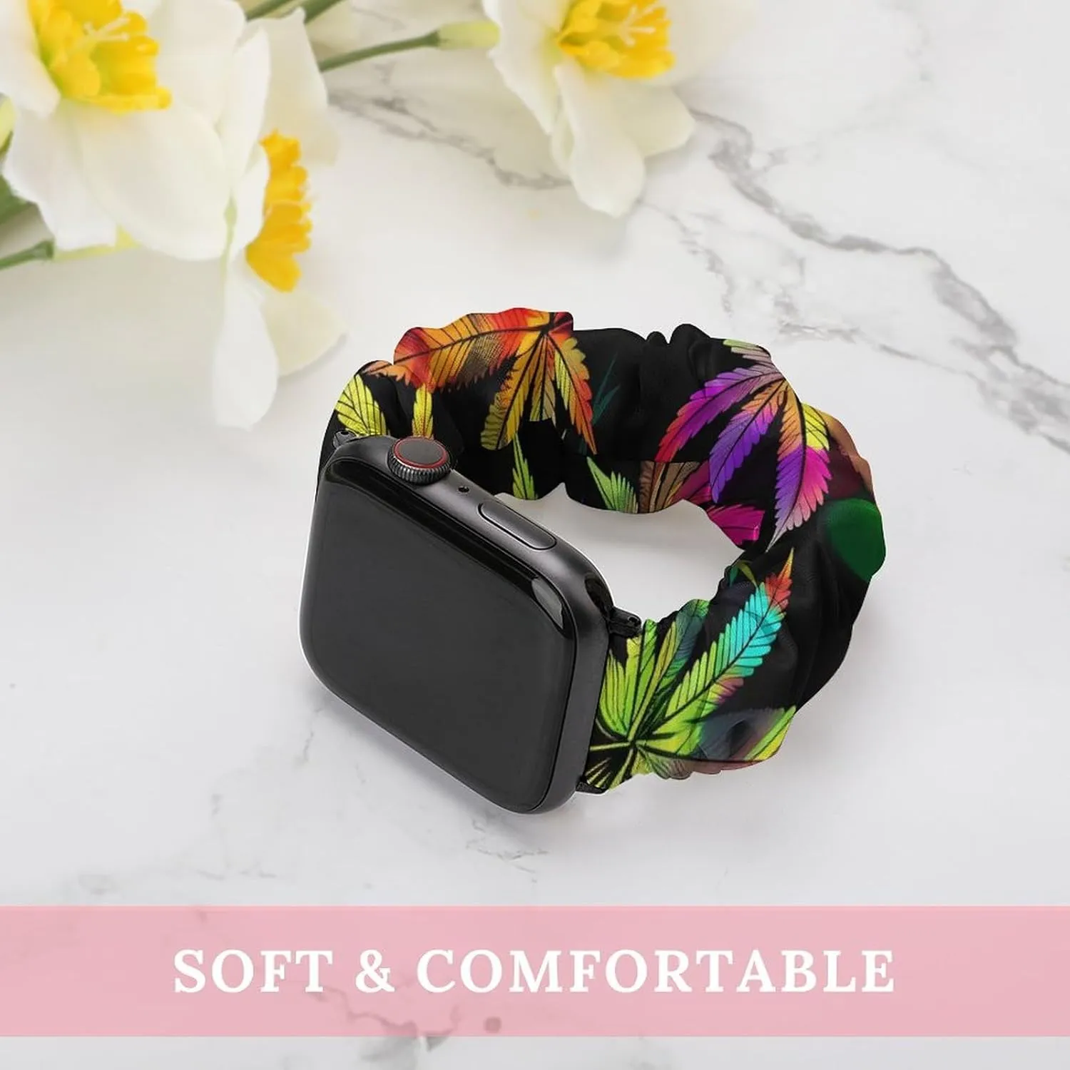 Elastic Watch Strap Printed Straps Wristbands Replacement Strap Compatible with Apple Watch Colorful Rainbow heal Weed Leaves Plant Watch Band 