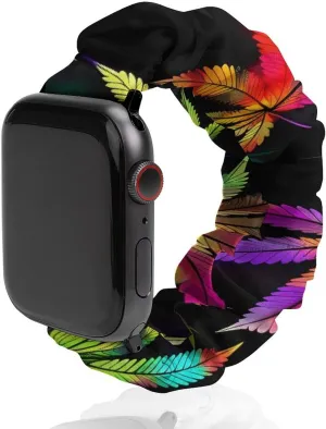 Elastic Watch Strap Printed Straps Wristbands Replacement Strap Compatible with Apple Watch Colorful Rainbow heal Weed Leaves Plant Watch Band 