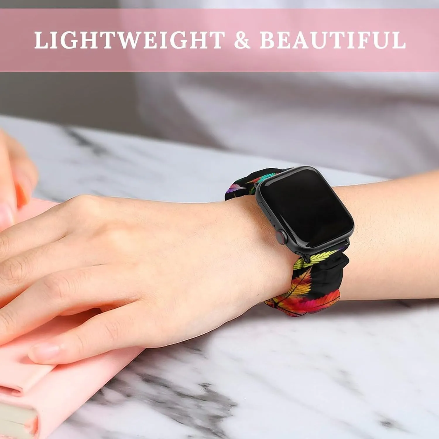Elastic Watch Strap Printed Straps Wristbands Replacement Strap Compatible with Apple Watch Colorful Rainbow heal Weed Leaves Plant Watch Band 