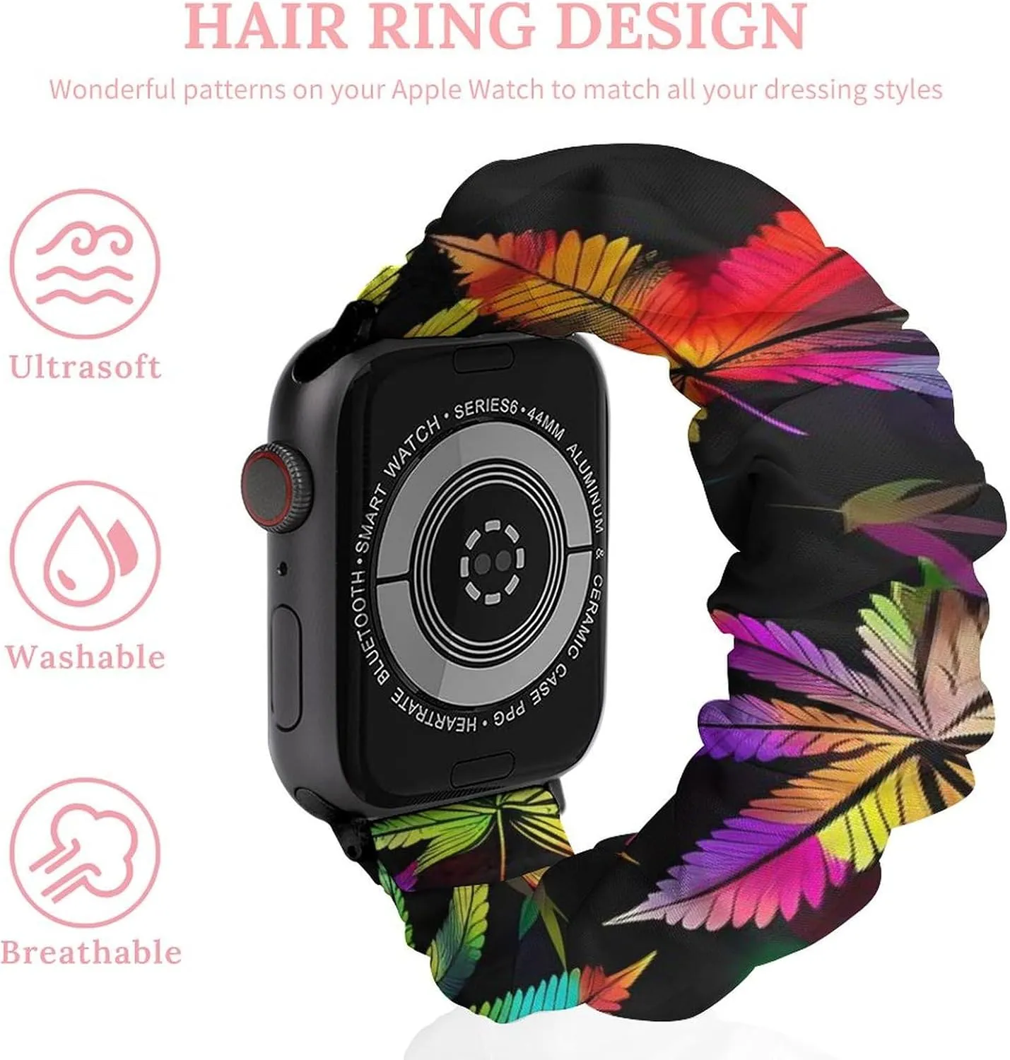 Elastic Watch Strap Printed Straps Wristbands Replacement Strap Compatible with Apple Watch Colorful Rainbow heal Weed Leaves Plant Watch Band 