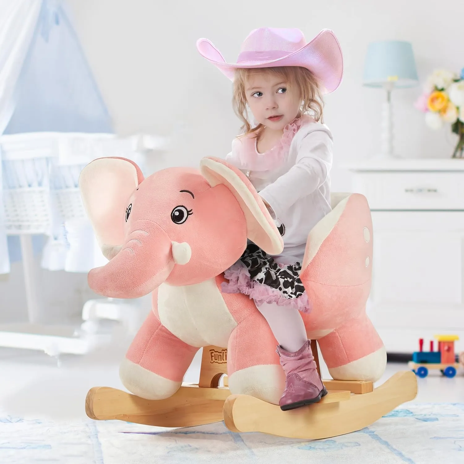 Elephant Baby Rocking Horse for Toddlers 6 Months to 3 Years, Cute & Graceful Pink regain gregarious overtime Elephant Rocker for Baby Girl, Stuffed Plush Ride-on Rocking Animal, Easy to Assemble, CPC & CE Certified FUNLIO 