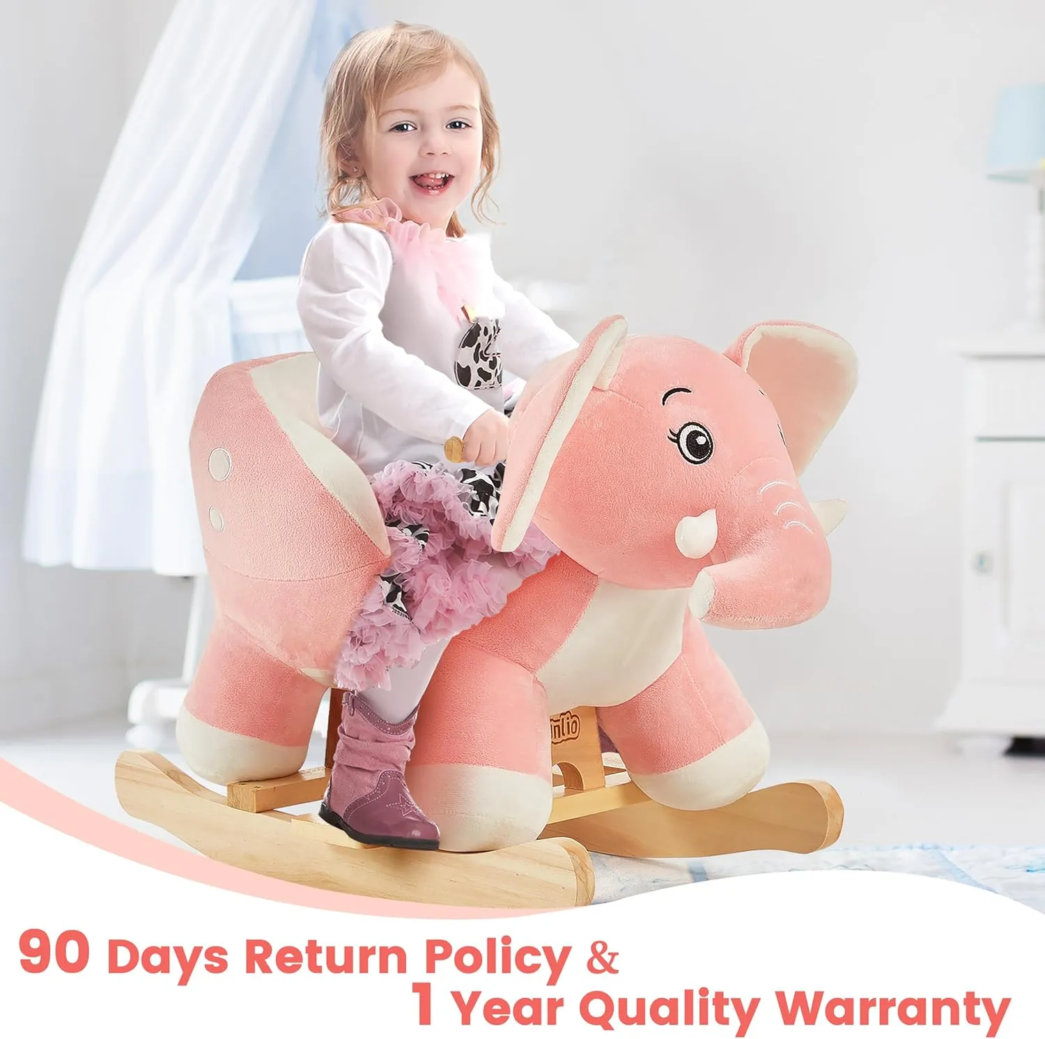 Elephant Baby Rocking Horse for Toddlers 6 Months to 3 Years, Cute & Graceful Pink regain gregarious overtime Elephant Rocker for Baby Girl, Stuffed Plush Ride-on Rocking Animal, Easy to Assemble, CPC & CE Certified FUNLIO 