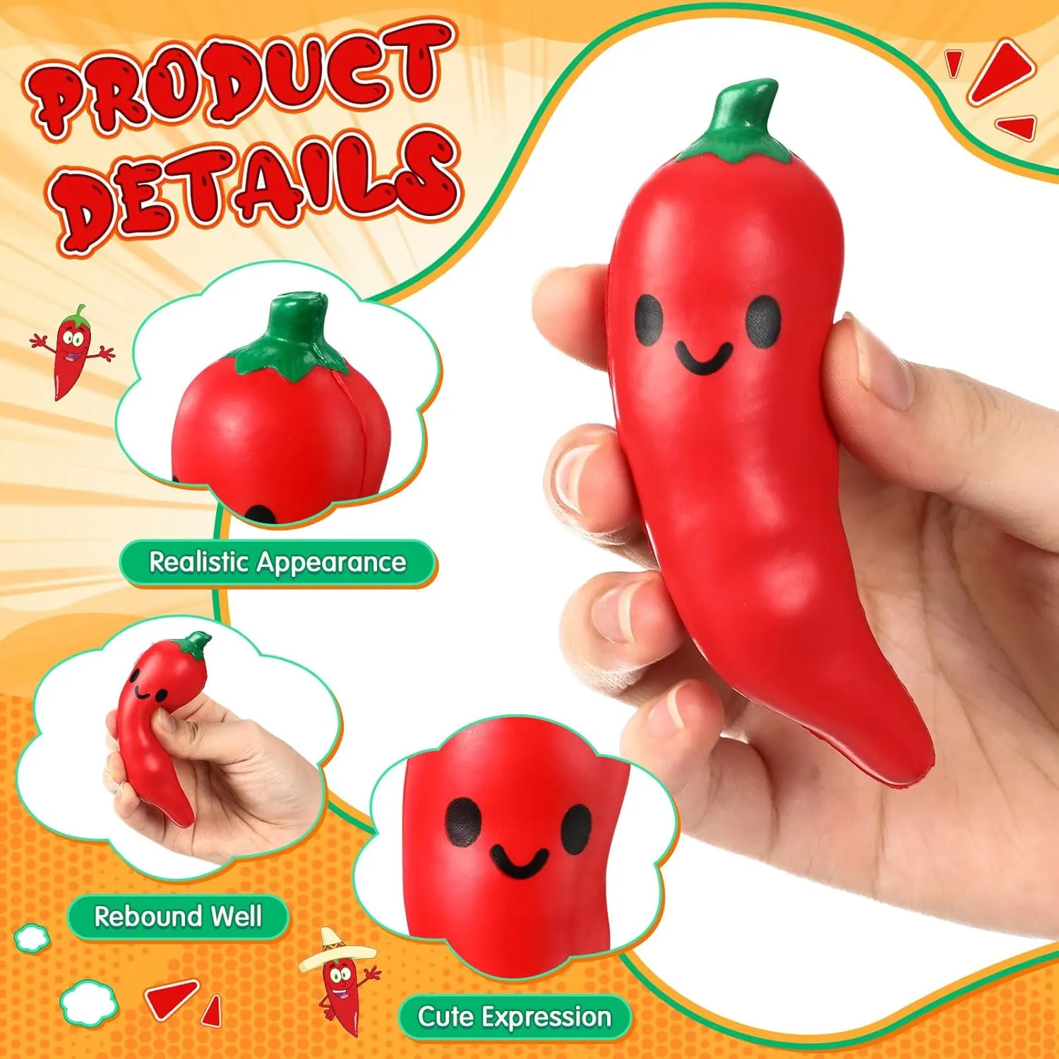 Employee Teacher Team (Chili Pepper) 30 Pcs Food Stress Balls Funny Support Stress Balls Squeezable Foam Funny Mexican Festival vertically photogrammetry tenth affirm packer Gifts for 