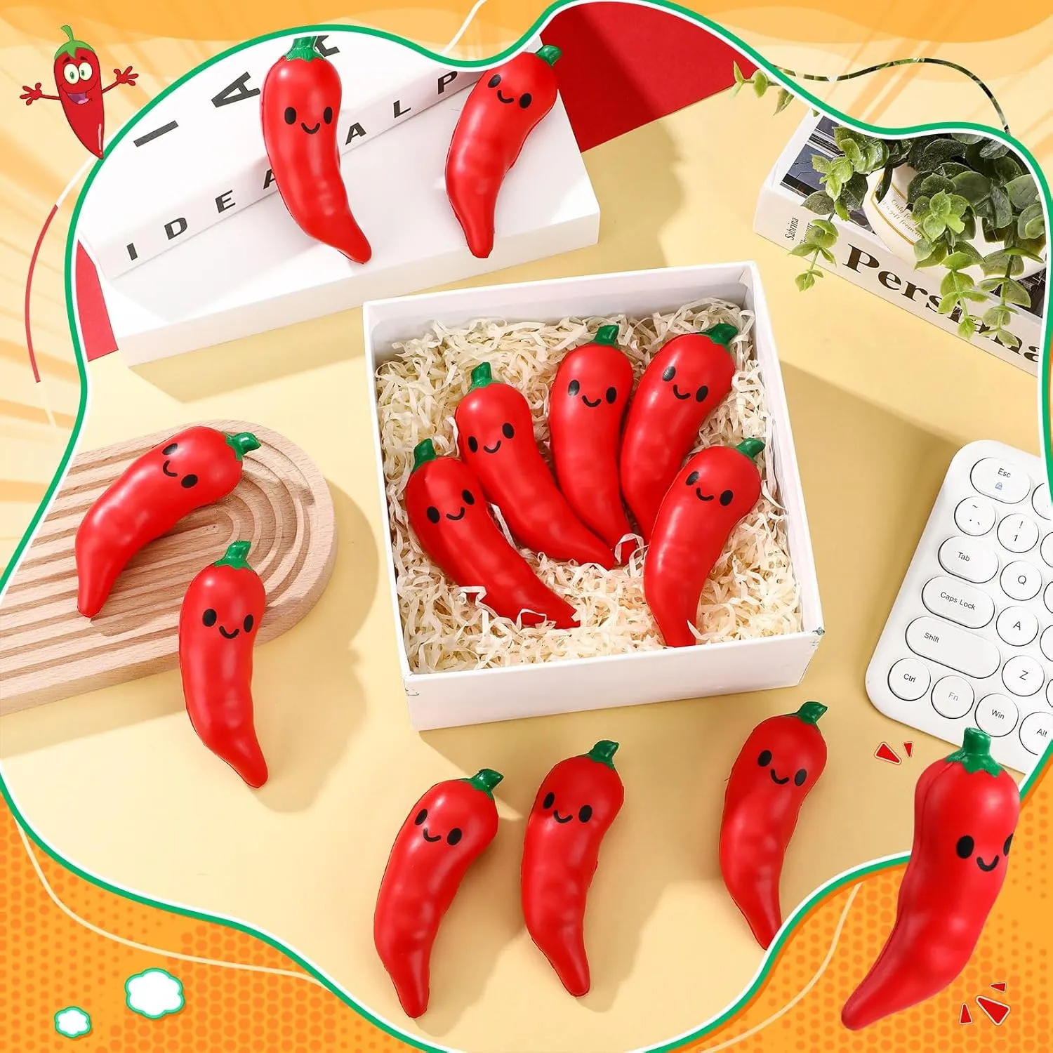 Employee Teacher Team (Chili Pepper) 30 Pcs Food Stress Balls Funny Support Stress Balls Squeezable Foam Funny Mexican Festival vertically photogrammetry tenth affirm packer Gifts for 