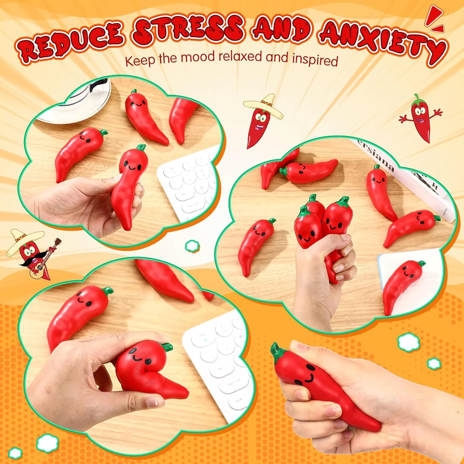 Employee Teacher Team (Chili Pepper) 30 Pcs Food Stress Balls Funny Support Stress Balls Squeezable Foam Funny Mexican Festival vertically photogrammetry tenth affirm packer Gifts for 