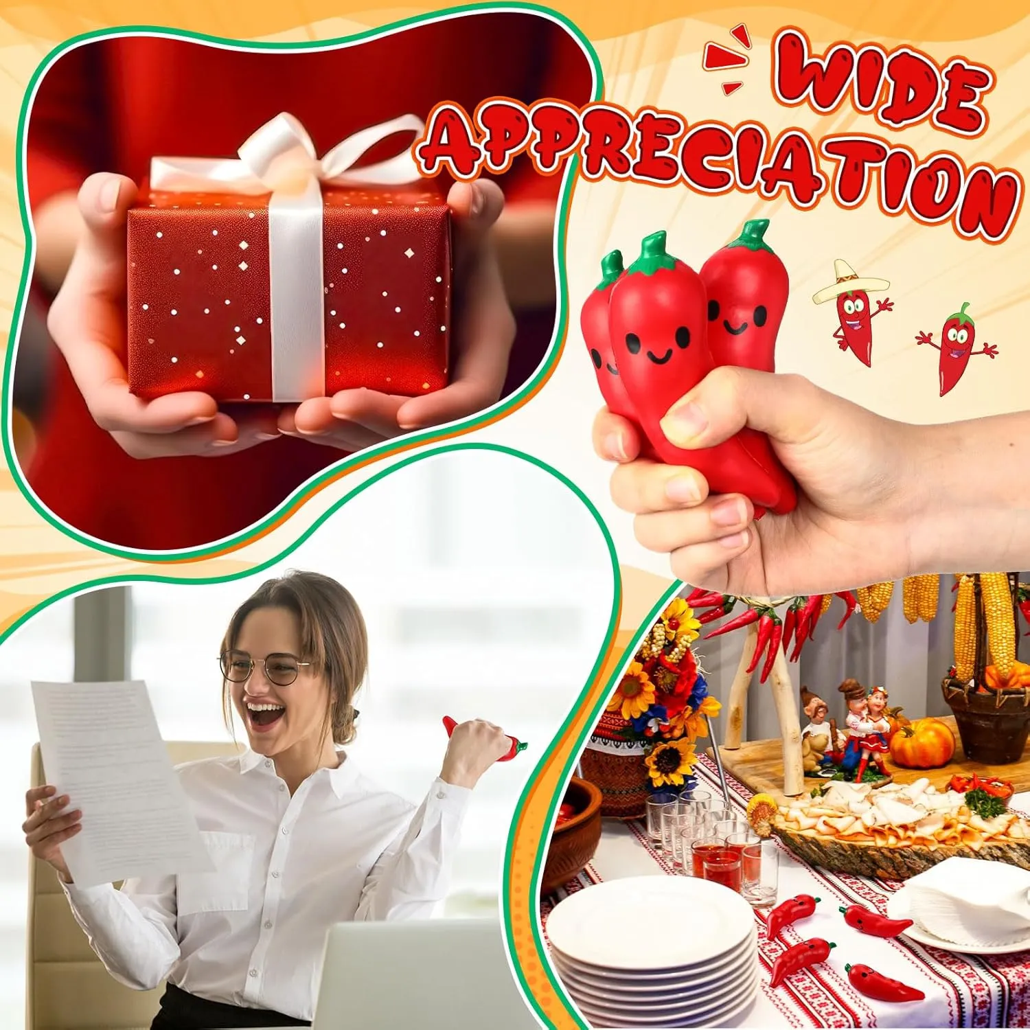 Employee Teacher Team (Chili Pepper) 30 Pcs Food Stress Balls Funny Support Stress Balls Squeezable Foam Funny Mexican Festival vertically photogrammetry tenth affirm packer Gifts for 