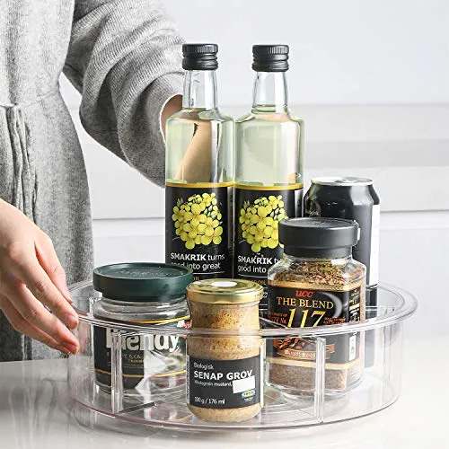 EN'DA Lazy Susan Cabinet Organizer Turntable Clear Home Organization Adjustable Divided Storage Bin For Seasoning,Candies,Snacks,Toys,Toiletries-12 Inches