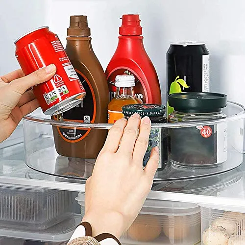 EN'DA Lazy Susan Cabinet Organizer Turntable Clear Home Organization Adjustable Divided Storage Bin For Seasoning,Candies,Snacks,Toys,Toiletries-12 Inches