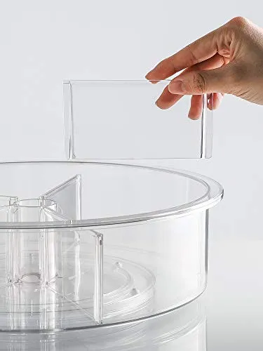 EN'DA Lazy Susan Cabinet Organizer Turntable Clear Home Organization Adjustable Divided Storage Bin For Seasoning,Candies,Snacks,Toys,Toiletries-12 Inches