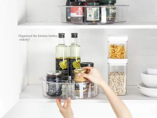 EN'DA Lazy Susan Cabinet Organizer Turntable Clear Home Organization Adjustable Divided Storage Bin For Seasoning,Candies,Snacks,Toys,Toiletries-12 Inches