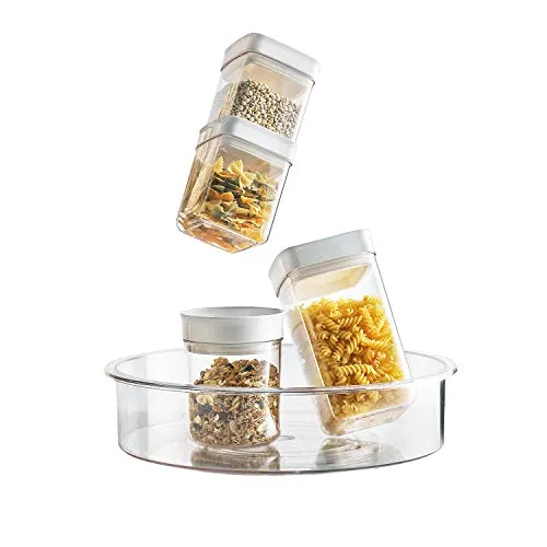 EN'DA Lazy Susan Cabinet Organizer Turntable Clear Home Organization Adjustable Divided Storage Bin For Seasoning,Candies,Snacks,Toys,Toiletries-12 Inches