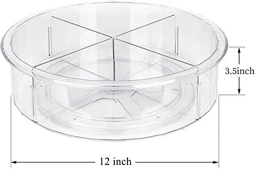 EN'DA Lazy Susan Cabinet Organizer Turntable Clear Home Organization Adjustable Divided Storage Bin For Seasoning,Candies,Snacks,Toys,Toiletries-12 Inches