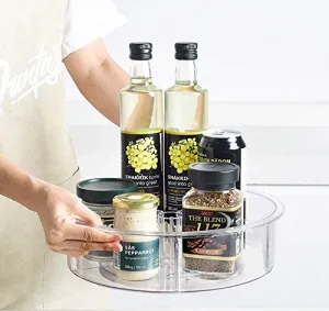 EN'DA Lazy Susan Cabinet Organizer Turntable Clear Home Organization Adjustable Divided Storage Bin For Seasoning,Candies,Snacks,Toys,Toiletries-12 Inches