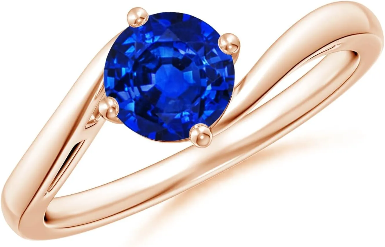 Engagement jumble Ring in 14K Rose Gold for Women (Size-6mm) | September Birthstone Jewelry Angara Natural Classic Round 1 ct Blue Sapphire Solitaire Bypass 