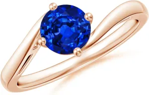 Engagement jumble Ring in 14K Rose Gold for Women (Size-6mm) | September Birthstone Jewelry Angara Natural Classic Round 1 ct Blue Sapphire Solitaire Bypass 